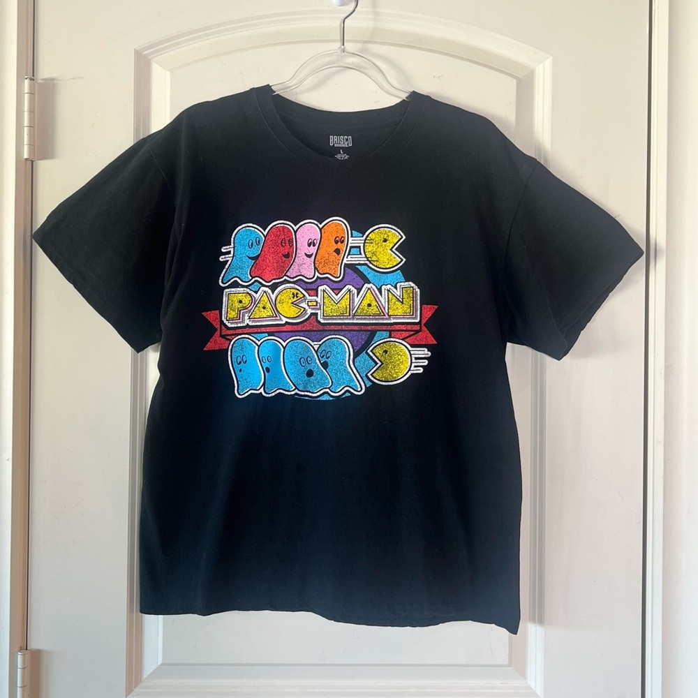 Brisco Brands Pac-Man T Shirt Large Unisex Black Retro 80s Video Game Graphic